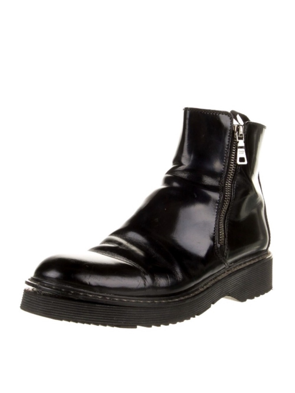 PRADA Black Leather Zip Ankle Boot